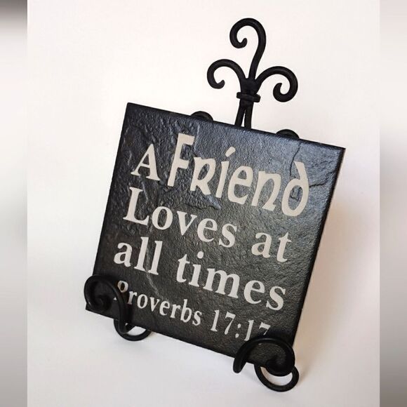 A Friend Loves at All Times- Black Tile Slab and Holder, Decor by Living Stones - Picture 2 of 14